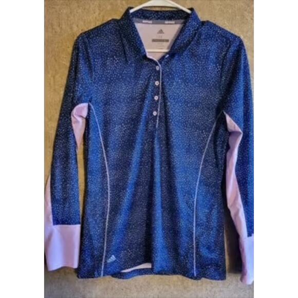 Adidas Golf ClimaCool Women’s Long Sleeve Polo Shirt Blue Pink Dotted Size M - Picture 1 of 3